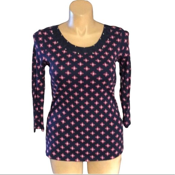 Kim Rogers Large Cotton Top Blue and Pink NWT - Picture 1 of 4